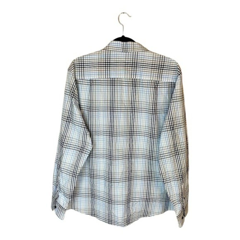 Tasso Elba Navy White Light Blue Plaid Button Down Long Sleeve Shirt Size Large - Picture 2 of 6